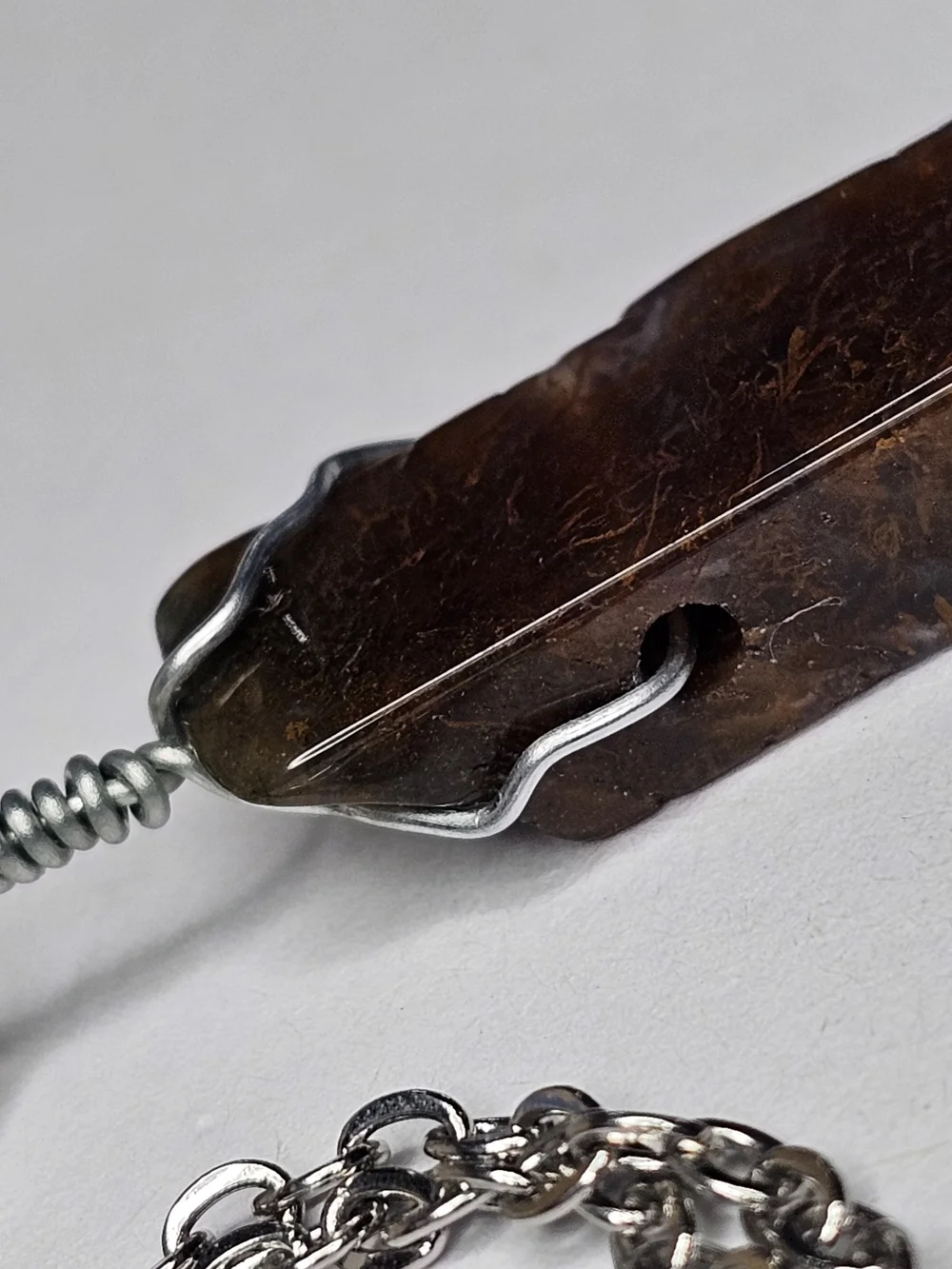 Men's/Women's Brown Stone Pendant Necklace - Silver Chain